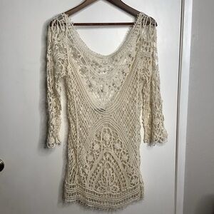 SHEIN Cream Crochet Lace Top